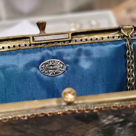 CLARA KASAVINA CRYSTAL STUD PYTHON HANDBAG/CLUTCH - Picture 10 of 10